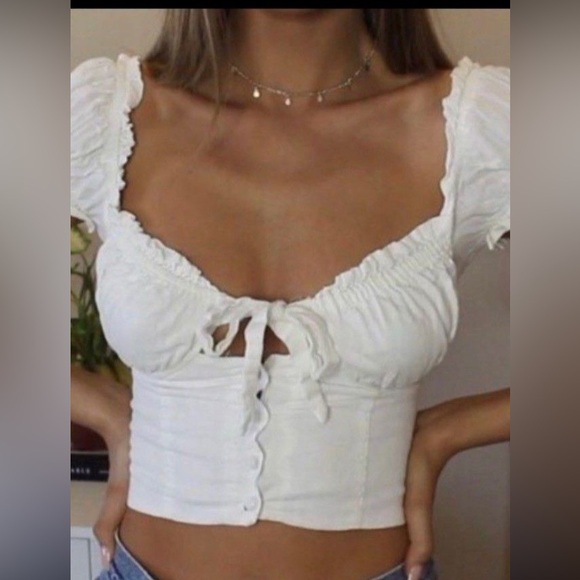 Light Blue Tie-Front Crop Top - Picture 9 of 12